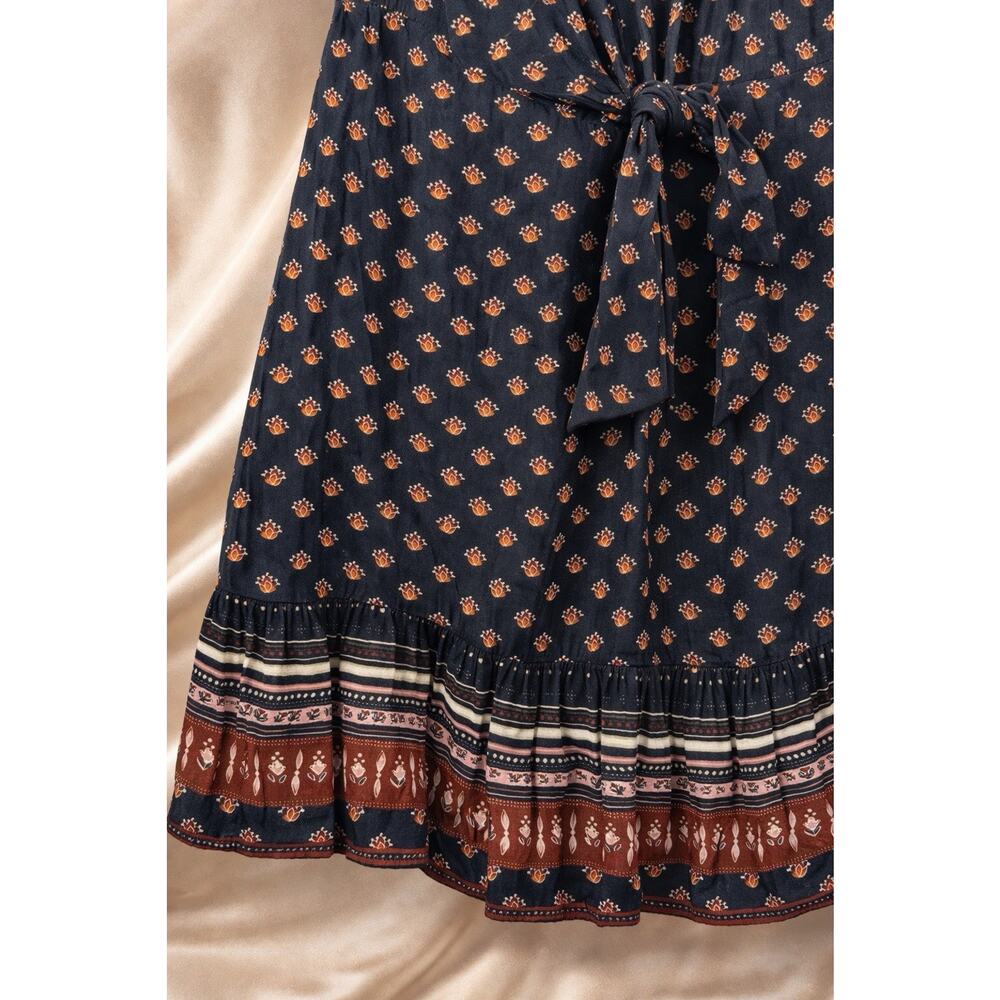 Greylin Boho Mini Dress Women’s Small Floral Long Sleeve Tie Waist Ruffle Hem